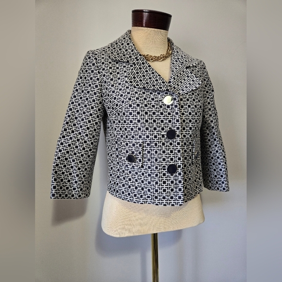 BANANA REPUBLIC Silk And Cotton Cropped Navy And White Jacket. Size 2 - Picture 2 of 12